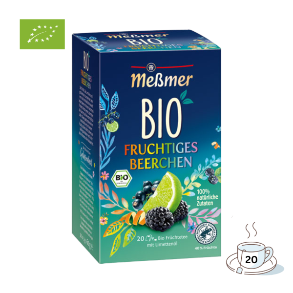 Meßmer Bio Fruchtiges Beerchen, Fruechtetee, Teebeutel im Kuvert, 2. Entnahmefach displaytauglich, 60g